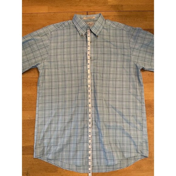 LL‎ Bean Button Shirt Mens M Reg Traditional Fit Blue Check Wrinkle Resistant - Picture 3 of 5
